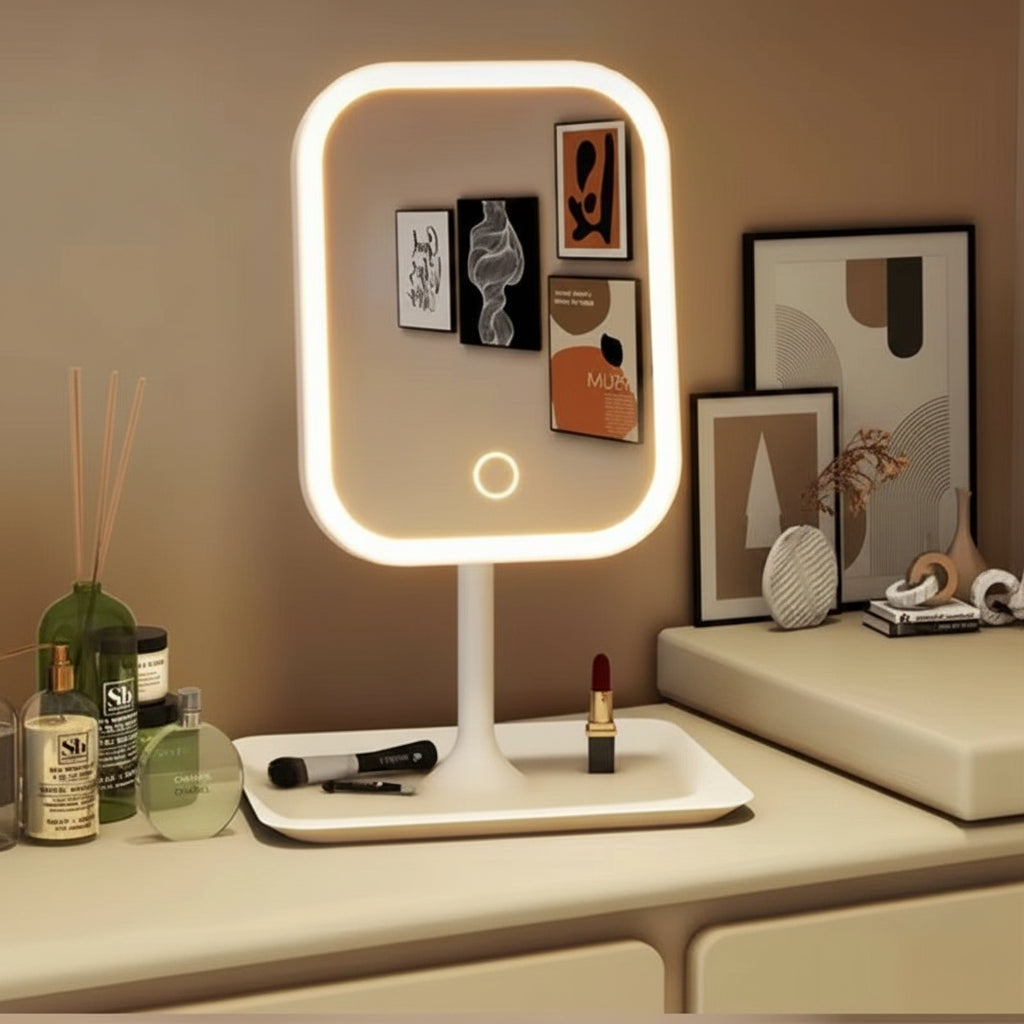 Modern women's office vanity mirror, LED makeup mirror, touch mirror for bedroom.