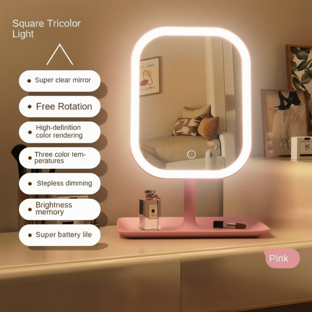 Modern women's office vanity mirror, LED makeup mirror, touch mirror for bedroom.